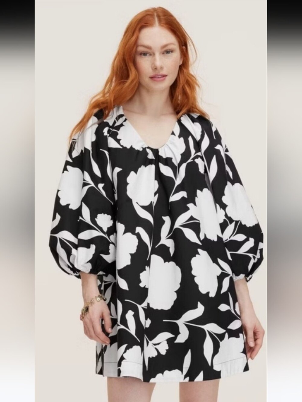 Kate Spade X Target Black & White Floral V-Neck Balloon Sleeve Mini Dress - Med